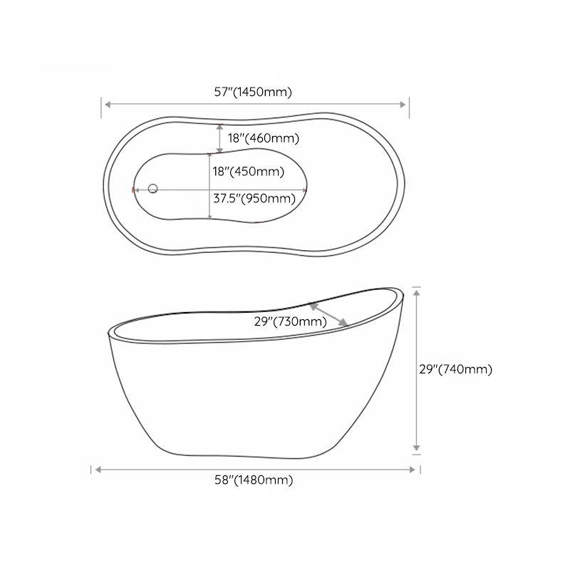 Modern Style Freestanding Soaking Bathtub Single Slipper Acrylic Bathtub for Bathroom