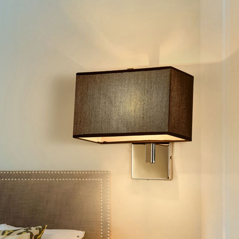 Minimalist Rectangle Wall Mounted Lamp Fabric 1 Bulb Living Room Sconce Light in Black/White/Beige