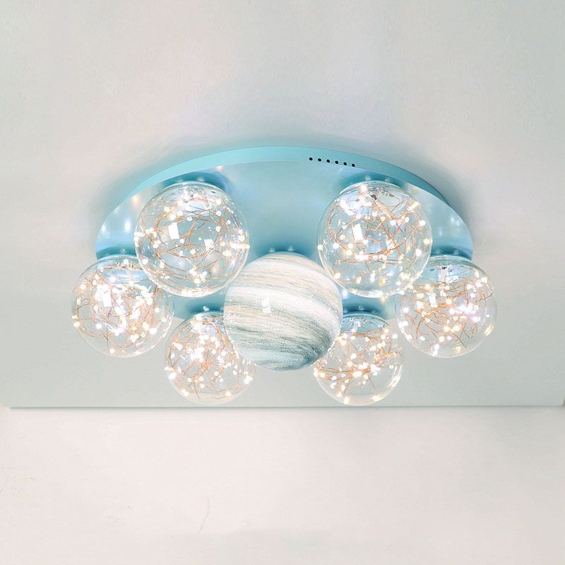 Round Shade Multi-Lights Glass Flush Mount Modern Style Flush Mount Ceiling Lighting Fixture