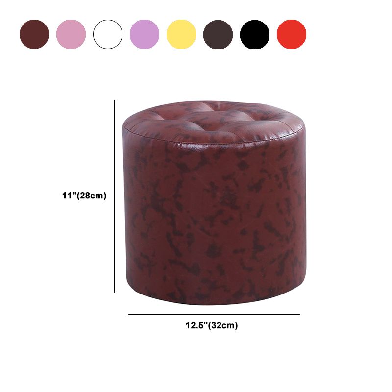 Modern Cylinder Shape Boucle Pouf Plain PU Leather Tufted Ottoman Footrest