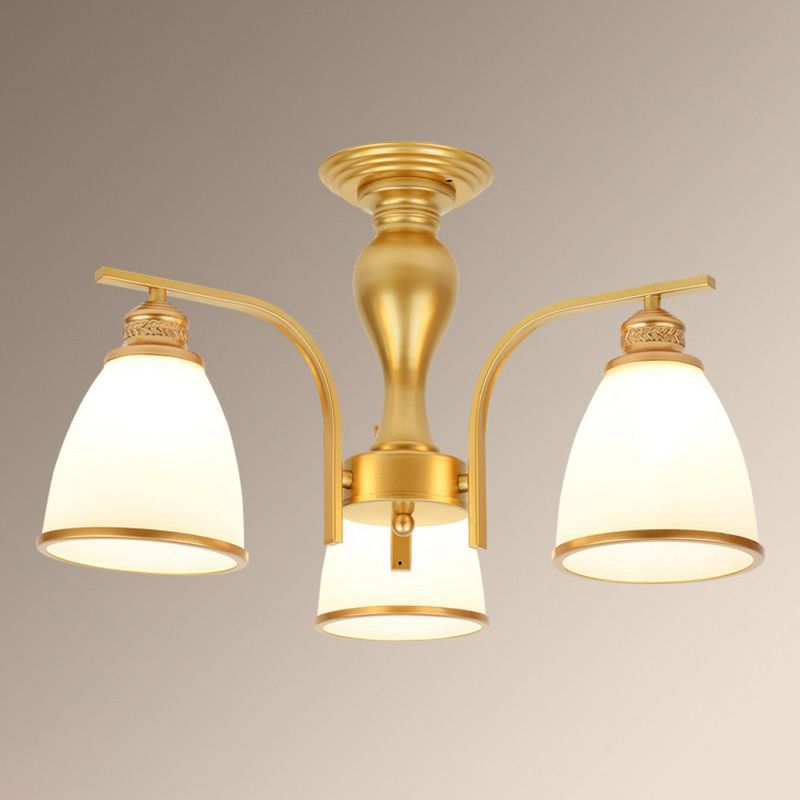 Rustic Bowl Shaped Semi Flush Frost Glass Ceiling Mount Chandelier for Living Room