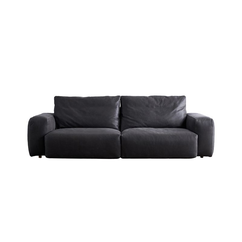 Mid Century Modern Sofa Leather Square Arm Sofa in Deep Grey