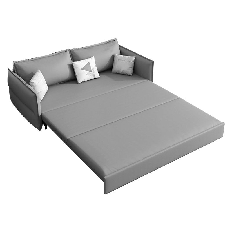 Grey Faux Leather Sofa Bed with Storage Sewn Pillow Back Sofa