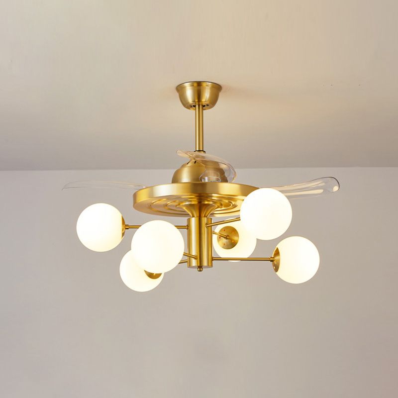 Blatt Acrylhänge Lüfter leichte moderne LED -Halbflush -Halterung für Wohnzimmer, 3 Klingen