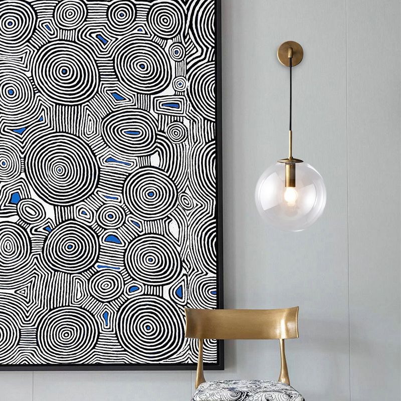 Round Clear Glass Wall Mounted Lamp Industrial Single Bulb Bedroom Vanity Sconce in Chrome/Brass/Black, 6"/8" Wide