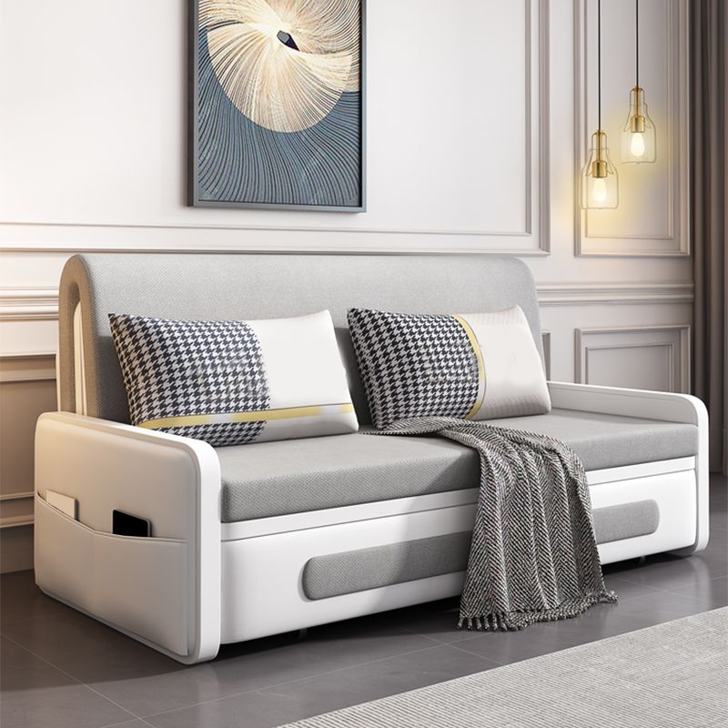 35.43" Wide Linen Sofa Bed Scandinavian Square Arm Sleeper Sofa