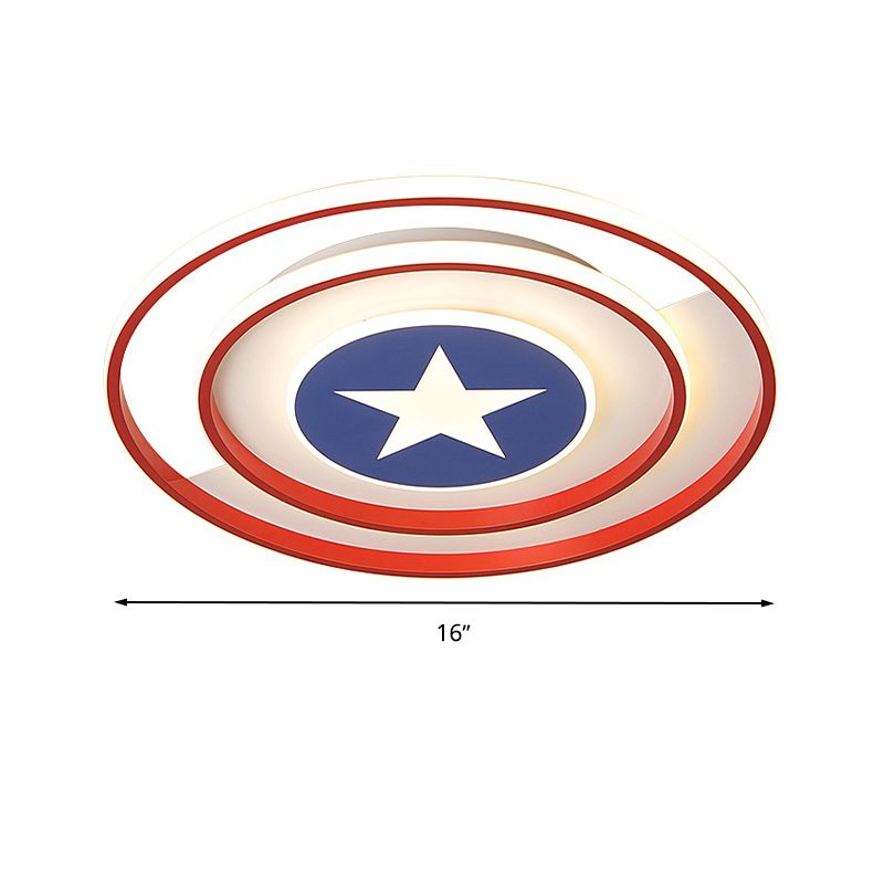 Kids Round Ceiling Light Metal and Acrylic 16 "/19.5" W DEL Bedroom Red Flush Mount Light, Warm / White Light