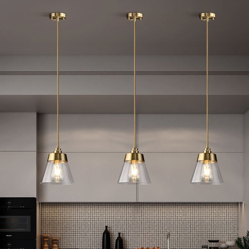 Glazen bronzen hangende lamp in moderne luxe stijl koper afgeknotte kegel hanger licht voor eetkamer