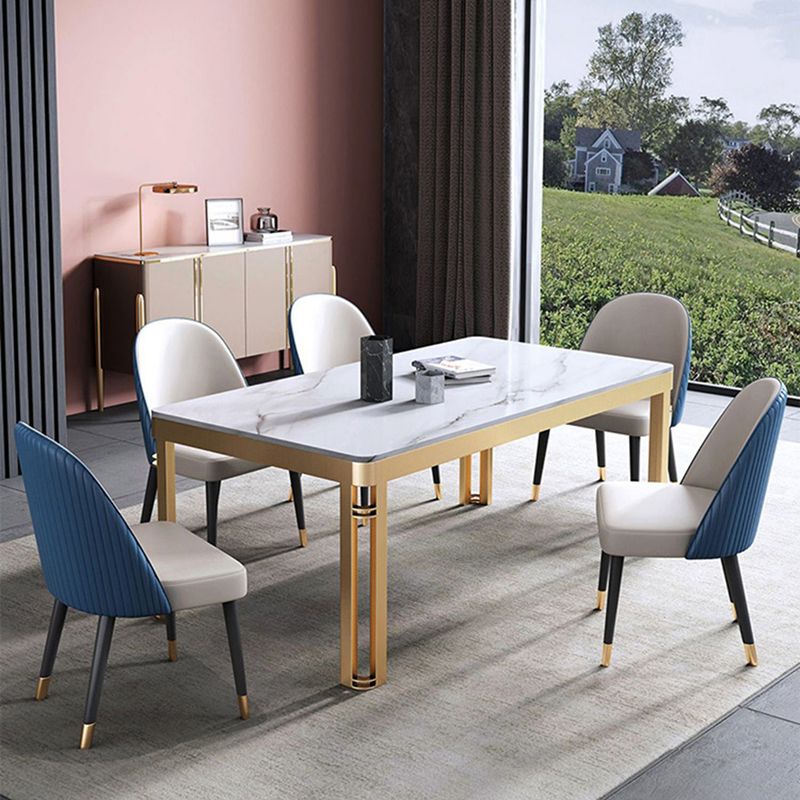 Glam Sintered Stone Home Table Gold Rectangle Dining Table with 4 Legs