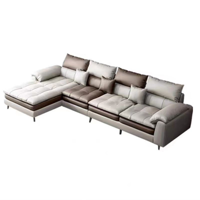 Brown Pillow Top Arm Sofa & Chaise Sewn Pillow Back Sofa - 35.43" H