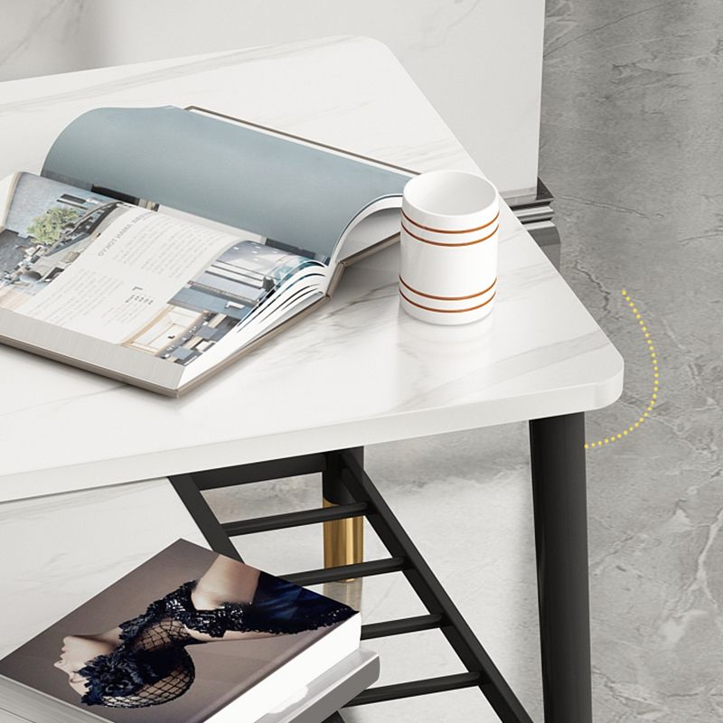 4 Legs Metal End Table Luxurious Stone Top Side End Snack Table
