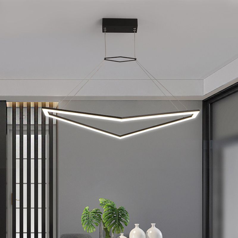 Acrylic Geometric Chandelier Pendant Light Simple LED Hanging Lamp Fixture in Black, White/Warm Light