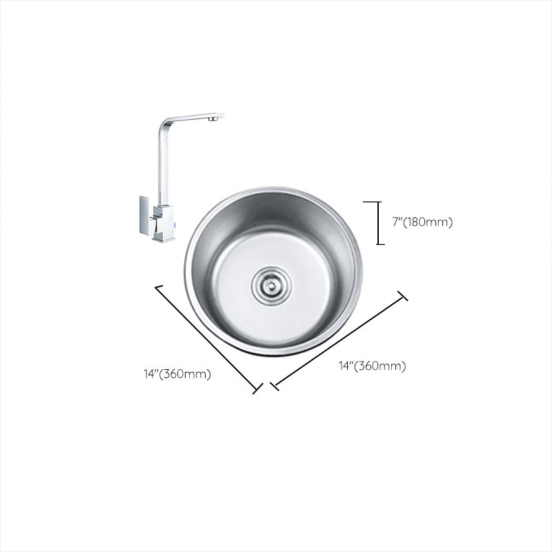 Round Single Bowl Kitchen Sink Stainless Steel Sink with Drain Strainer Kit