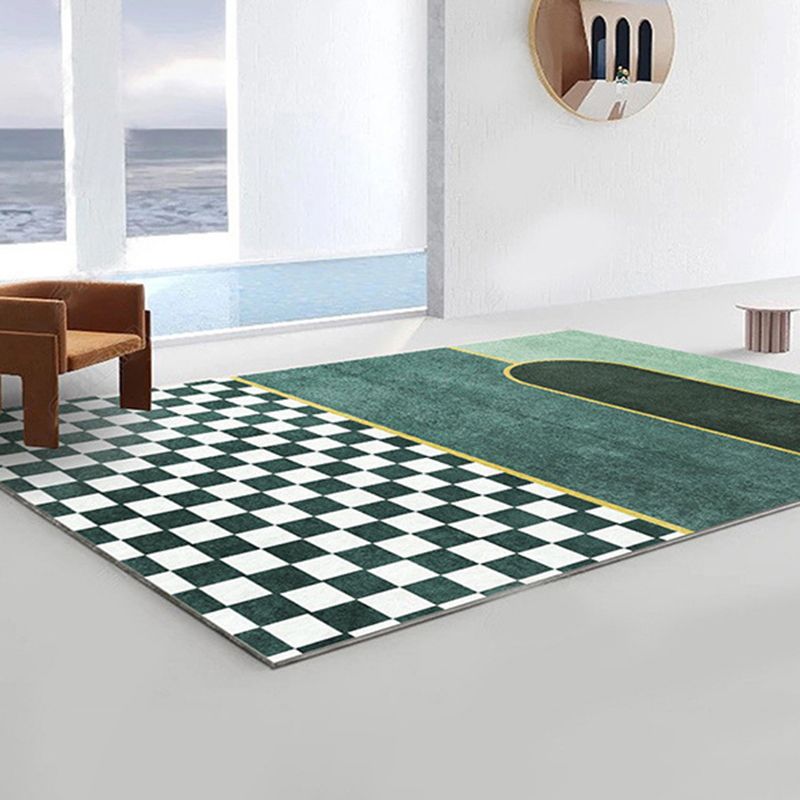 Rapis à damier noir Tapis lavable moderne en polyester pour le salon