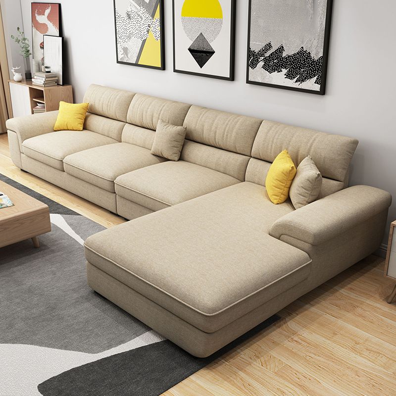 Contemporary Linen/Faux Leather Cushions Sectional Pillow Top Arm Sofa and Chaise