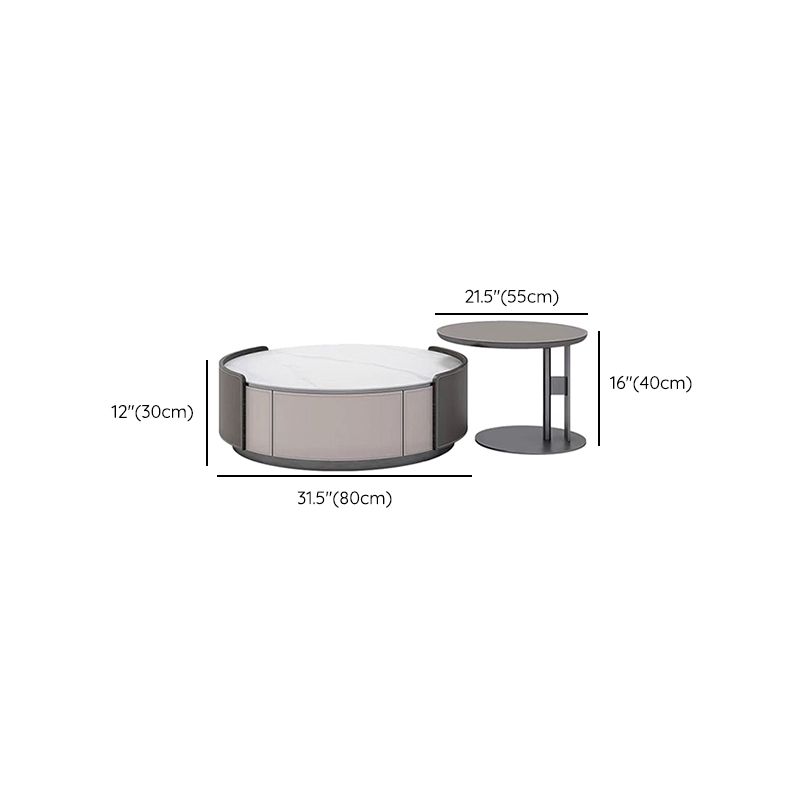 Slate Coffee Cocktail Table Drum Coffee or End Table with 2 Storage Drawers