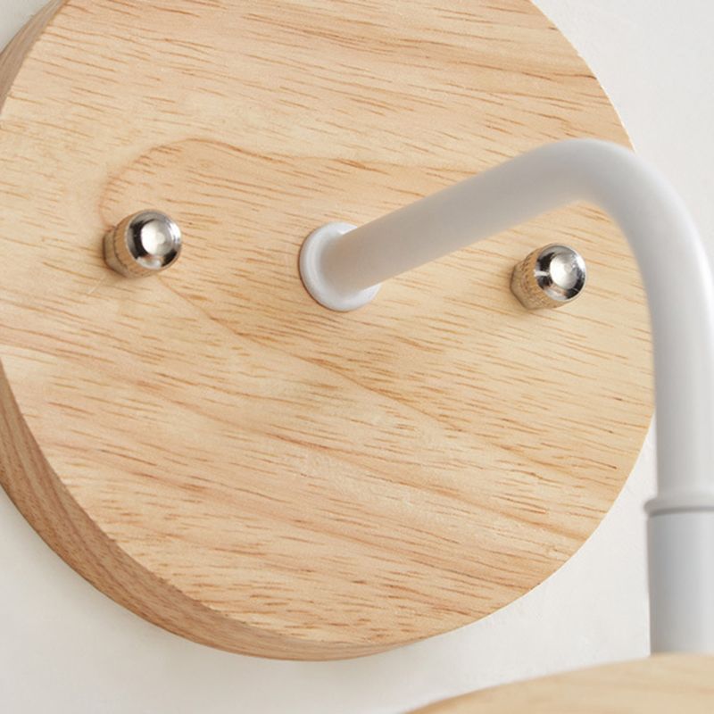 Moderner Stil rund geformte Wandlampe Holz 1 Leichte Wandbeleuchtung mit Glasschatten