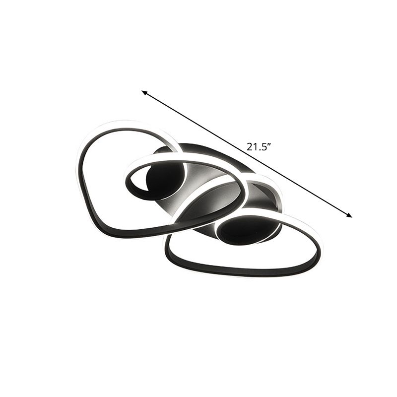 Black Loving Heart Flush Ceiling Light Romantic Modern Metal LED Flush Mount in Warm/White Light