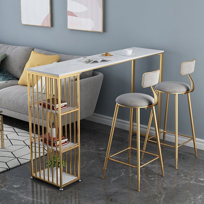 Artificial Marble Cocktail Bar Table 42-inch Height Metal Base Bar Height Storage Table