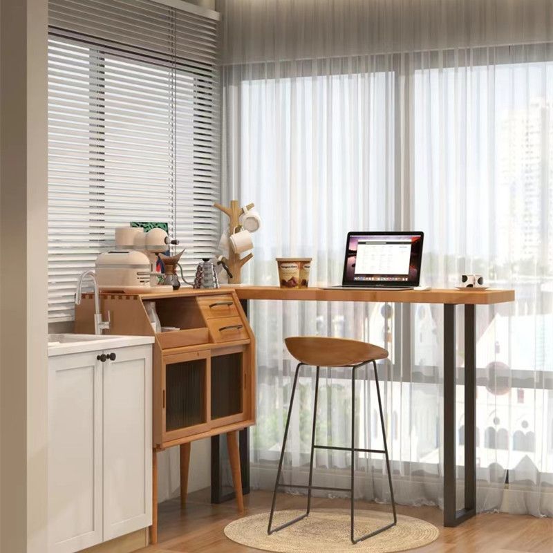 Rectangle Bar Dining Table Contemporary Wood Bar Table with Black Sled Base