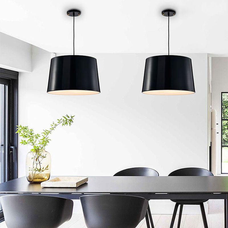 Contemporary 1 Bulb Hanging Lighting Black/White Drum Ceiling Pendant Light with Metal Shade