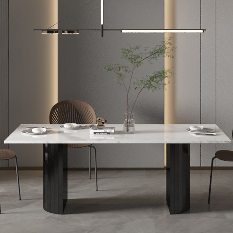Metal Contemporary Double Pedestal Dining Table Sintered Stone Table for Dining Room