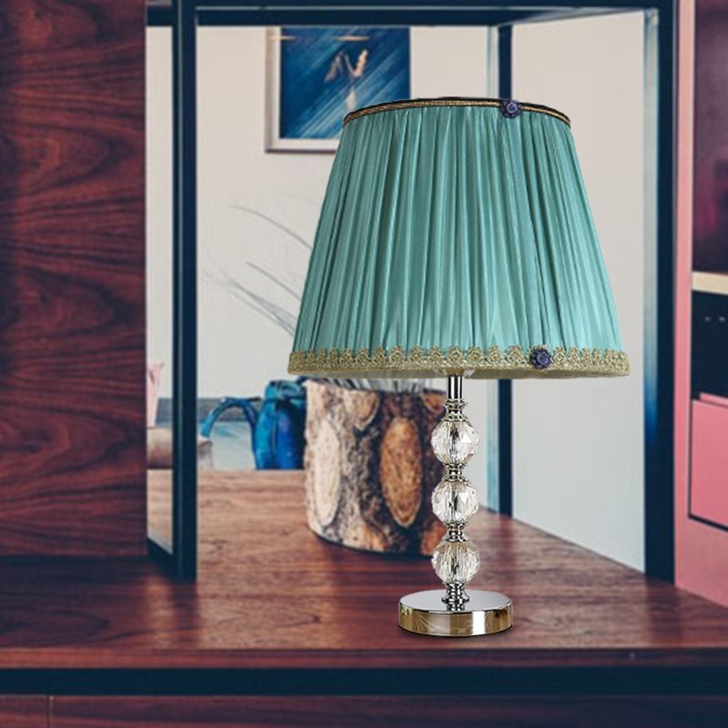 Crystal Globe Nightsand Light Minimalismo 1 Lámpara de mesa de sala de estar en blanco/beige/rosa con tela sombreada