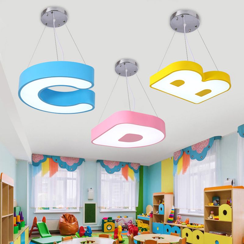 Letter Pendant Lighting Fixture Contemporary Style LED Metal Ceiling S