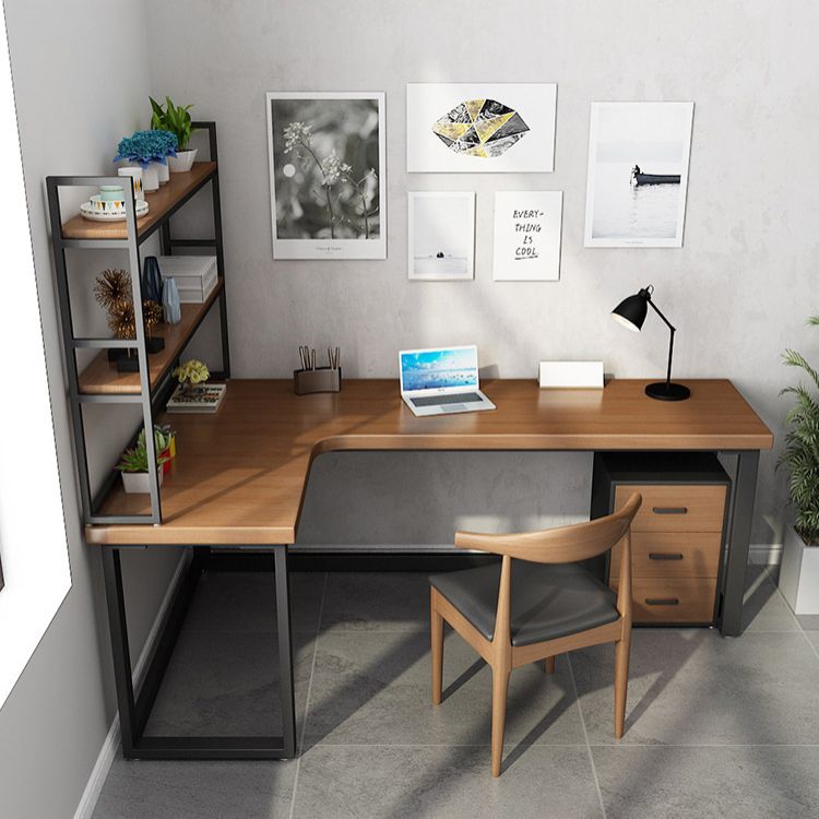 Solid Wooden L-Shape Office Desk Modern Simple Writing Desk for Office and Bedroom