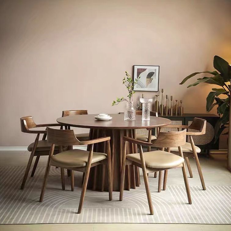 Pine Solid Wood Pedestal Table Brown Round Dining Room Kitchen Table