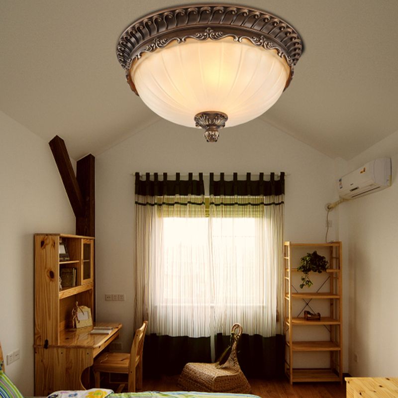 Country Style Domed Ceiling Light White Glass Flush Mount Lighting Fixture