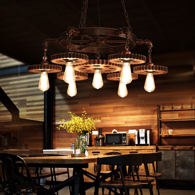 Bronze Antique Hanging Fixture Wrought Iron Bar Chandelier Pendant Lights