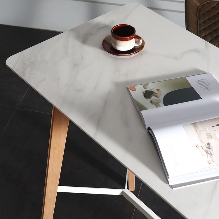 Modern Indoor Rectangle Trestle Bar Dining Table in Stone and Wood