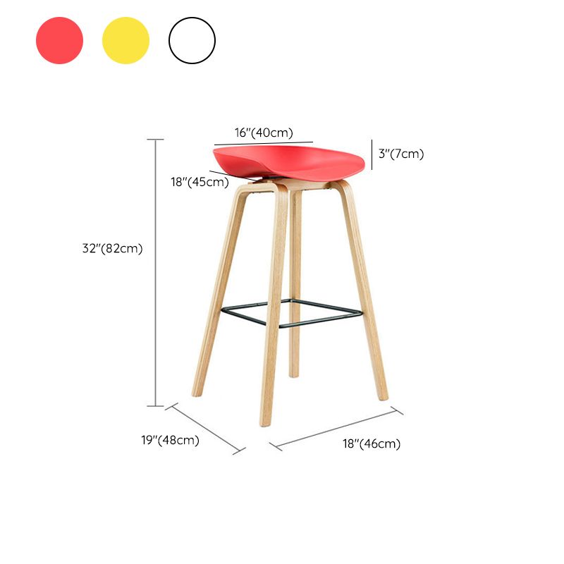 Scandinavian Bucket Armless Stool Plastic Bar Stool with Wood Legs