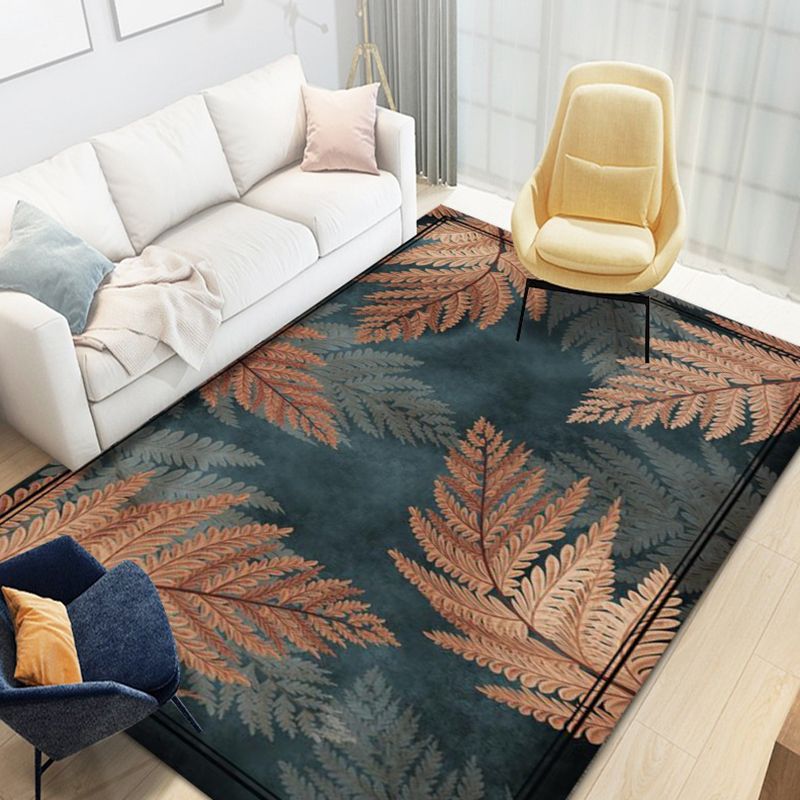 Modern Tropical Area Rug Simple Leaves Pattern Carpet Polyester Friendly Washable Rug for Living Room
