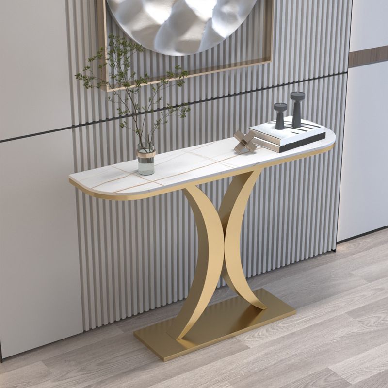 12 inch Wide Glam Accent Table Half Moon Shape Metal Console Table for Hall