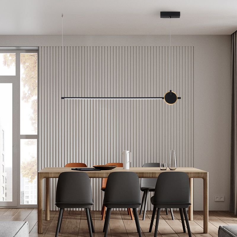 Black metal eiland licht modern 1-head lineair restaurant hangende lamp met acryl schaduw