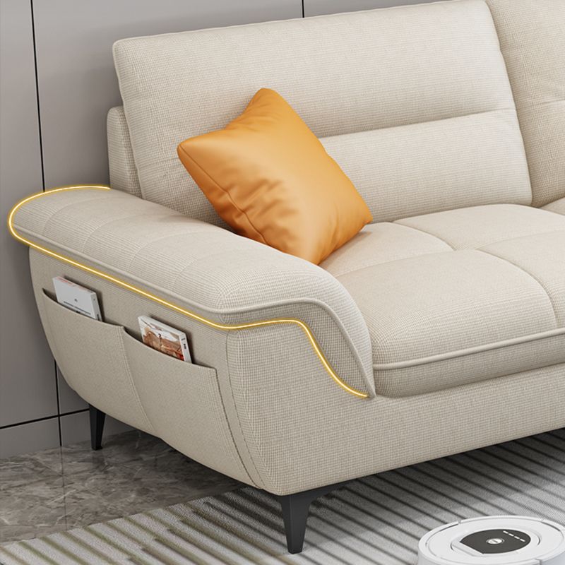 Stain-Resistant Sectional Sofa for Living Room in White with Pillow Top Arm