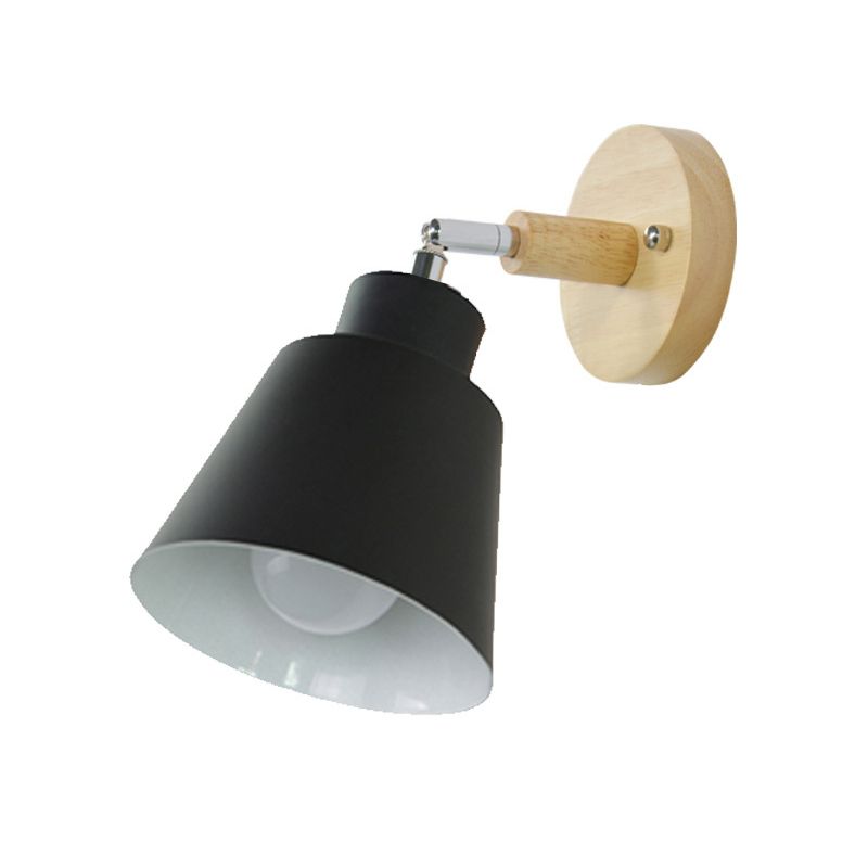 Macaron Style Wall Sconce 1-Light Wall Mount Lamp with Wood for Bedroom