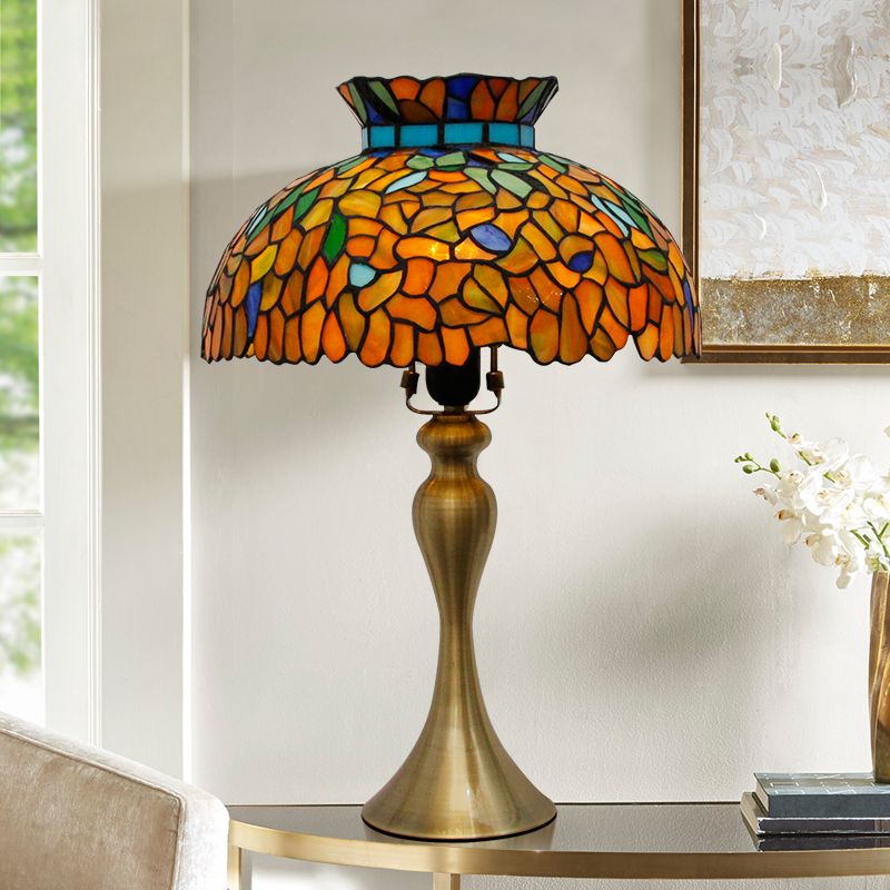 Lampe de chevet de dôme en verre tachée Vintage 1 éclairage de bureau en laiton léger avec base de sirène