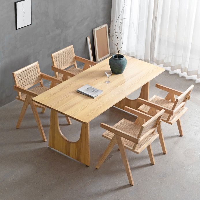 Rectangle Double Pedestal Dining Table Modern Pine Wood Table for Kitchen