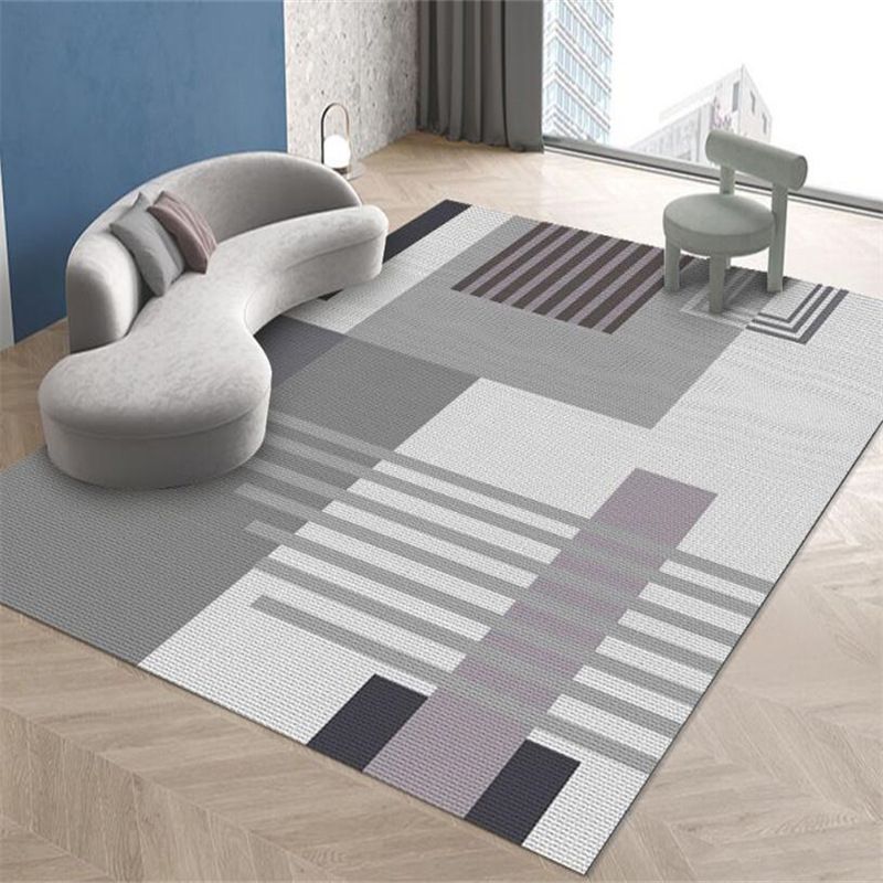 Simplicity Gray Tone Carpet Geometric Polyester Area Rug Stain Resistant Indoor Rug for Home Decor