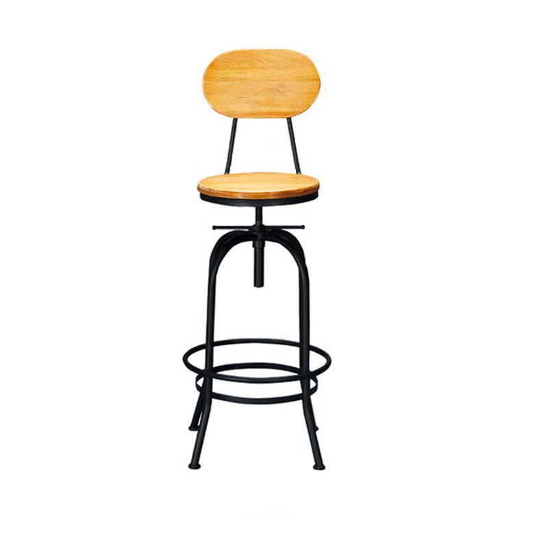 Solid Wood Dining Stool Industrial Adjustable Height Bar Stool with Footrest