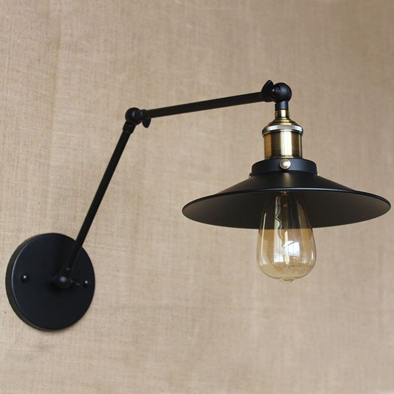 Industrielle Scheune Schwung Arm Saftleuchten Metall 1-Licht-Wandlampe in Chrom und Schwarz