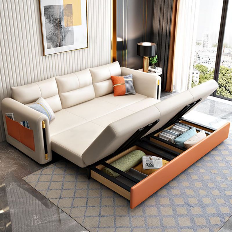 32.67" Tall Faux Leather Sofa Bed Glam Styled Sleeper Sofa Bed in Beige