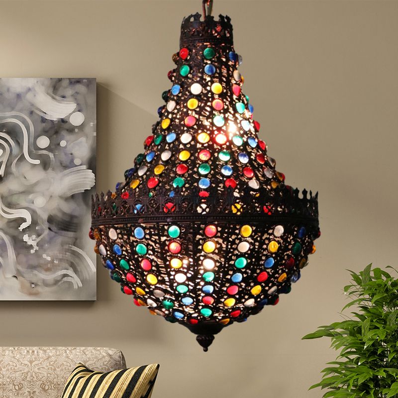 Metal Teardrop Chandelier Light Fixture Decorative 2 Lights Restaurant Hanging Lamp in Black