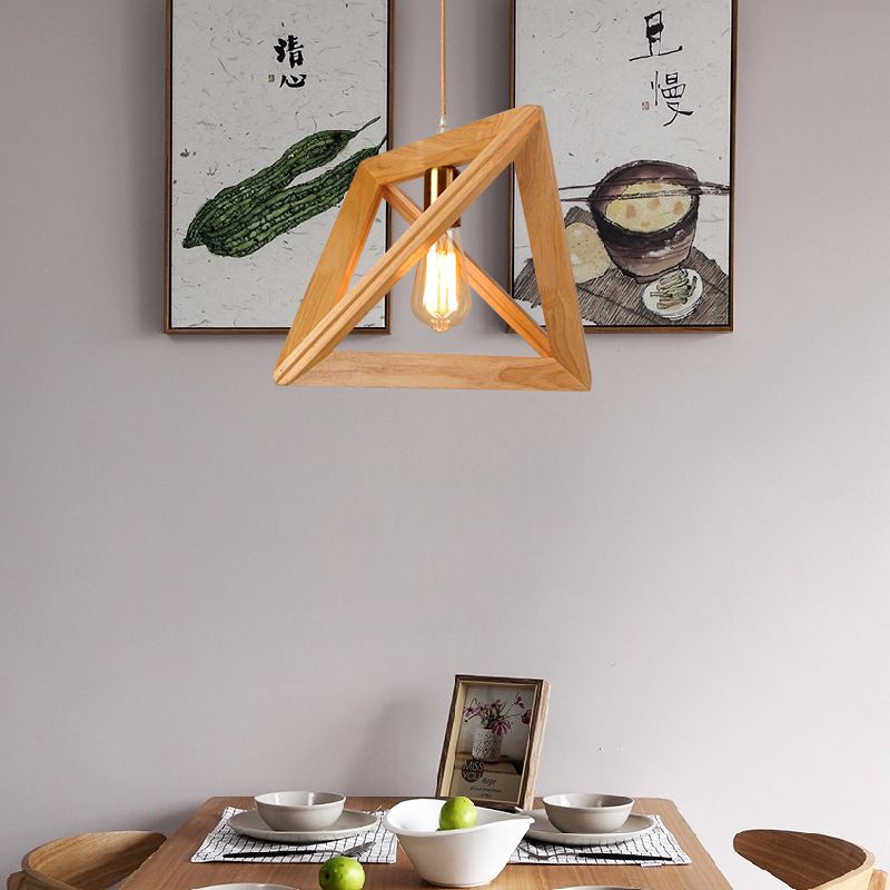 One Head Modern Wood Frame Pendant Light Bedroom Living Room Dining Room Pendant