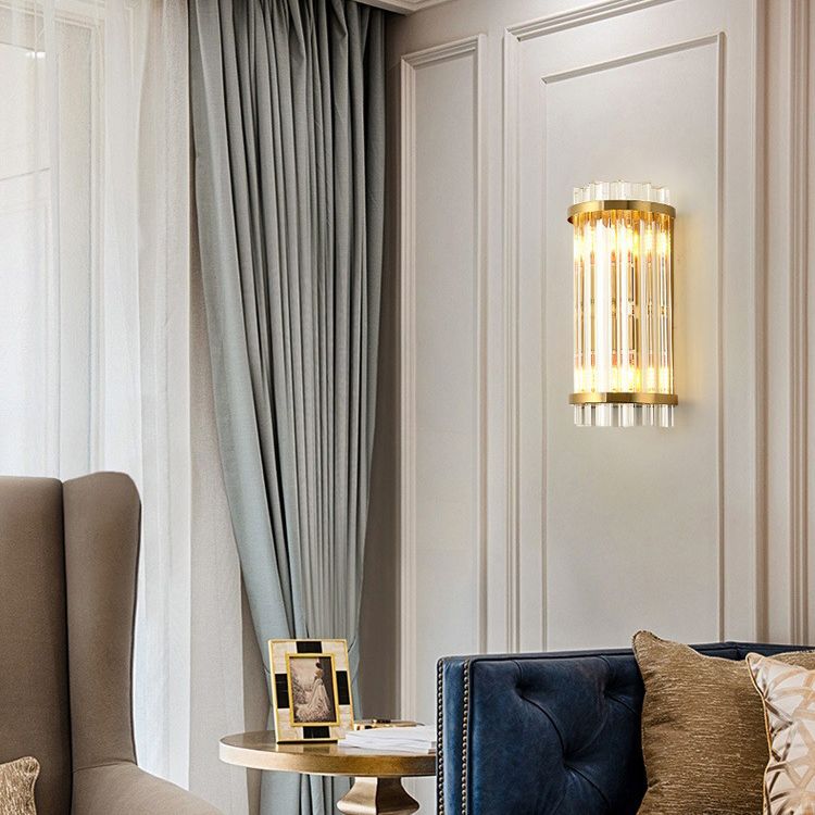 Contemporary Sconce Light Fixture Gold Shaded Wall Light Fixture with Crystal Shade