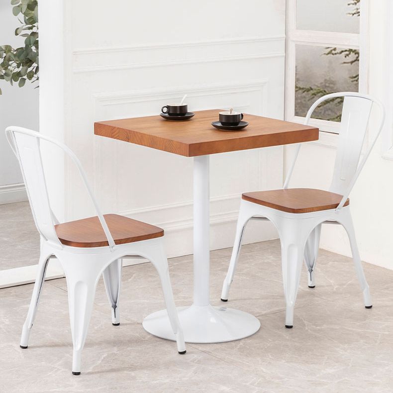 Solid Wood Industrial Dining Table Brown Top Table with White Frame for Dinning Room