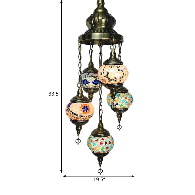 Oval Living Room Chandelier Lighting Traditional Stained Glass 5 Heads White/Orange/Blue Hanging Ceiling Light